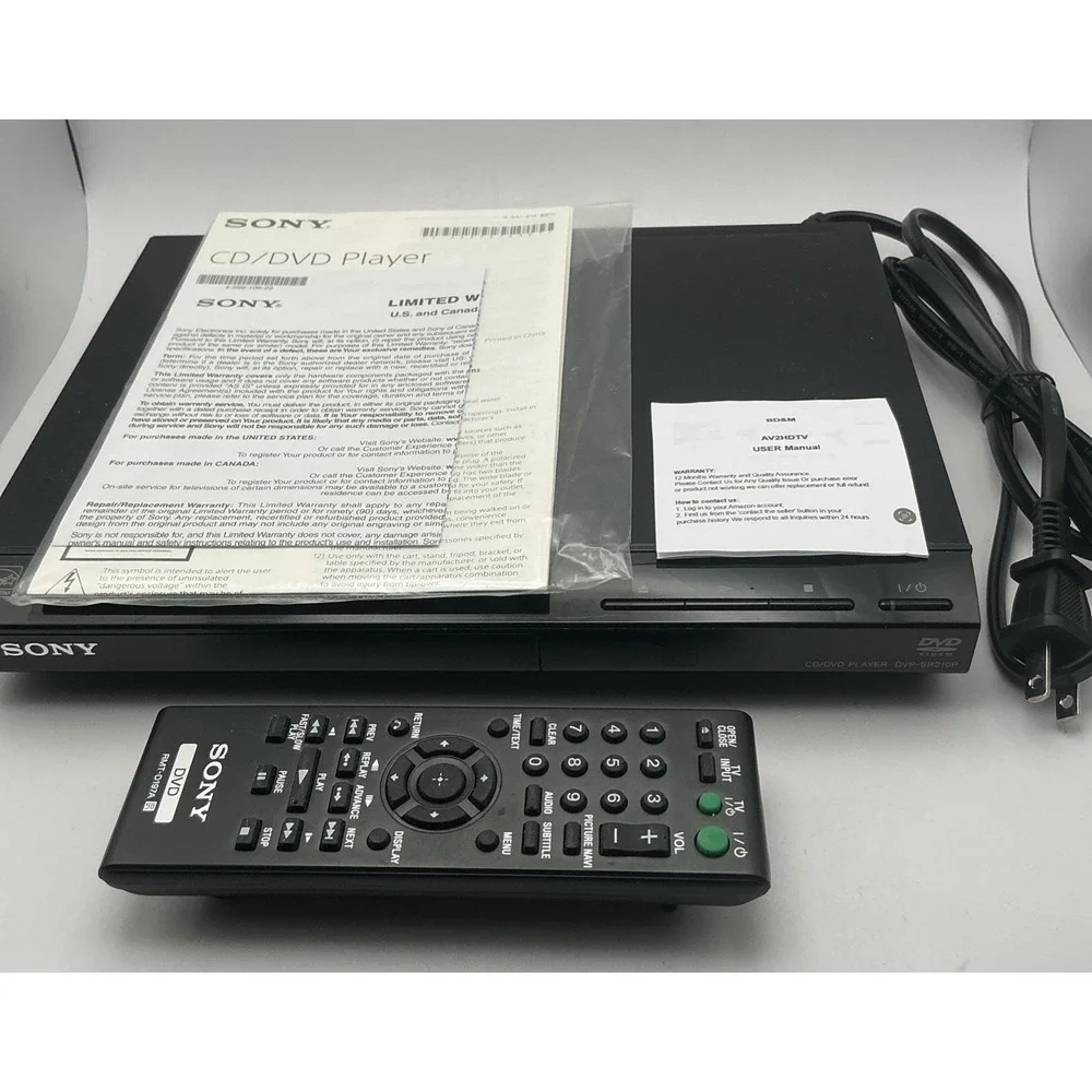 SONY DVP-SR210P Compact CD DVD Player Black w/Remote & Manual, No AV Cable